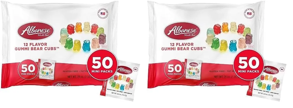 Albanese World's Best Gummi Snack Packs, 12 Flavor Gummi Bear Cubs, 50-0.5oz Mini Packs (Pack of 2)