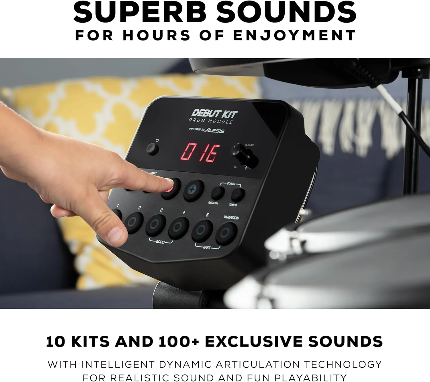 Alesis Drums Debut Kit – Electric Drum Kit with 4 Quiet Mesh Electronic Pads, 120 Sounds, Drum Sticks, Stool, Headphones, and Lessons