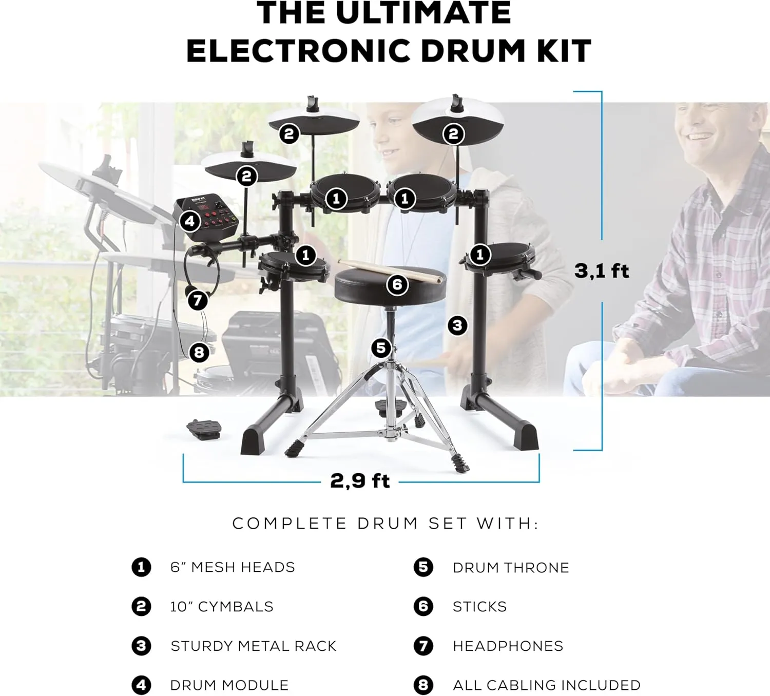 Alesis Drums Debut Kit – Electric Drum Kit with 4 Quiet Mesh Electronic Pads, 120 Sounds, Drum Sticks, Stool, Headphones, and Lessons