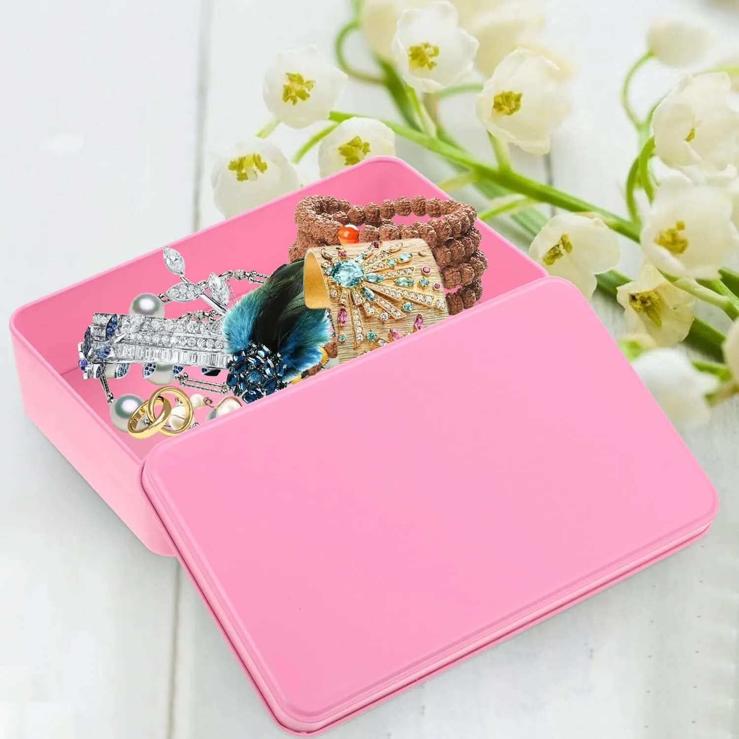 Alipis Chic Pink Tin Boxes Lid 3 Pack Rectangle Tinplate Candy Storage Boxes for Wedding and