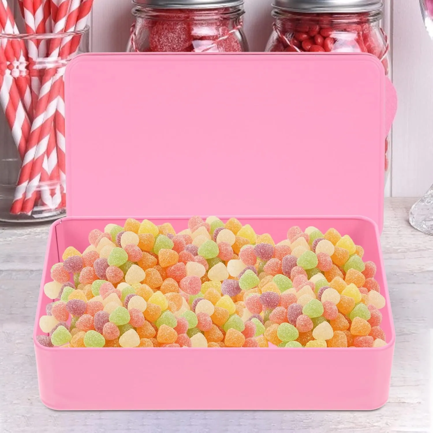 Alipis Chic Pink Tin Boxes Lid 3 Pack Rectangle Tinplate Candy Storage Boxes for Wedding and
