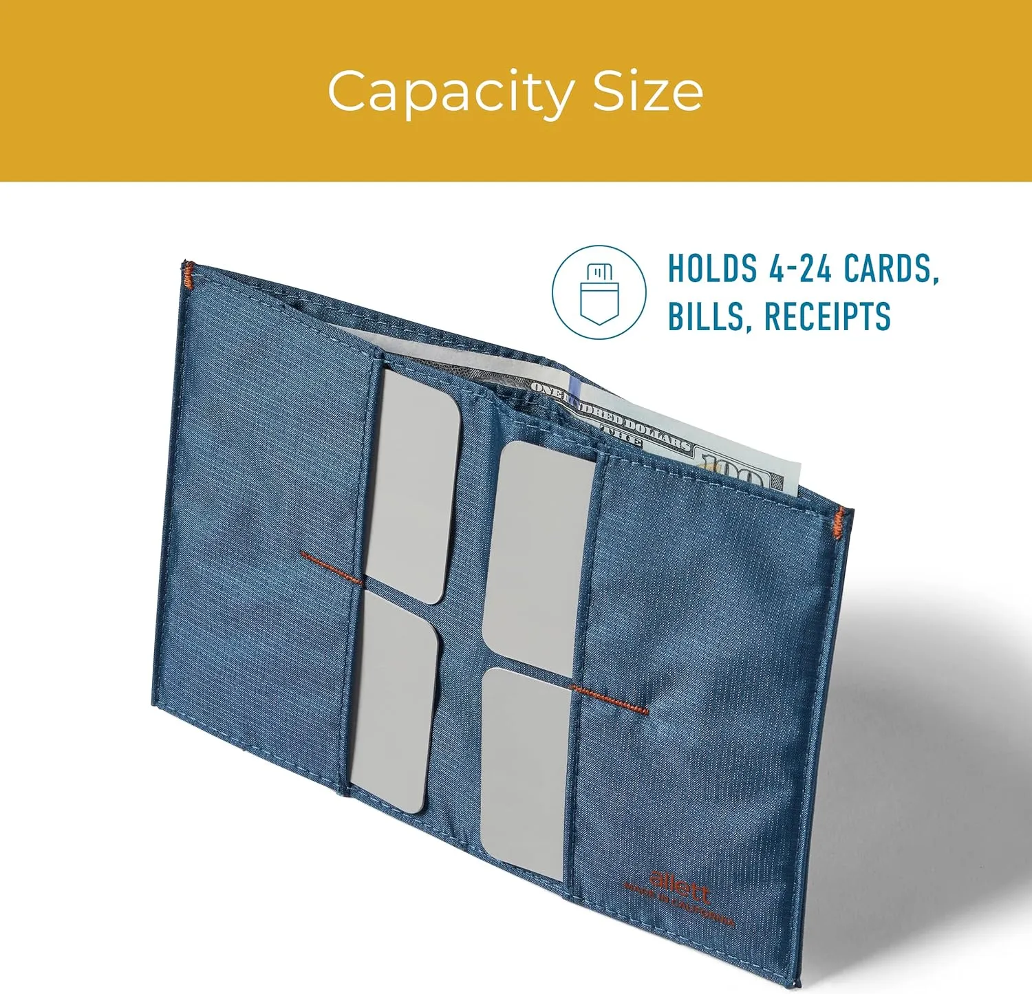 Allett Original Wallet, Indigo Blue | Nylon, RFID Blocking, Thin Bifold, Minimalistic, Front Pocket | Holds 4-24  Cards, Bills, Receipts | Wallets for Men & Women