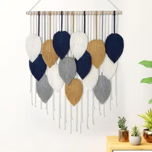 Alynsehom Macrame Wall Hanging, Boho Handmade Woven Leaf Tapestry, Chic Wall Art Decor for Bedroom Living room Nursery Apartment Ornament (23.6" W x 29.5" L)