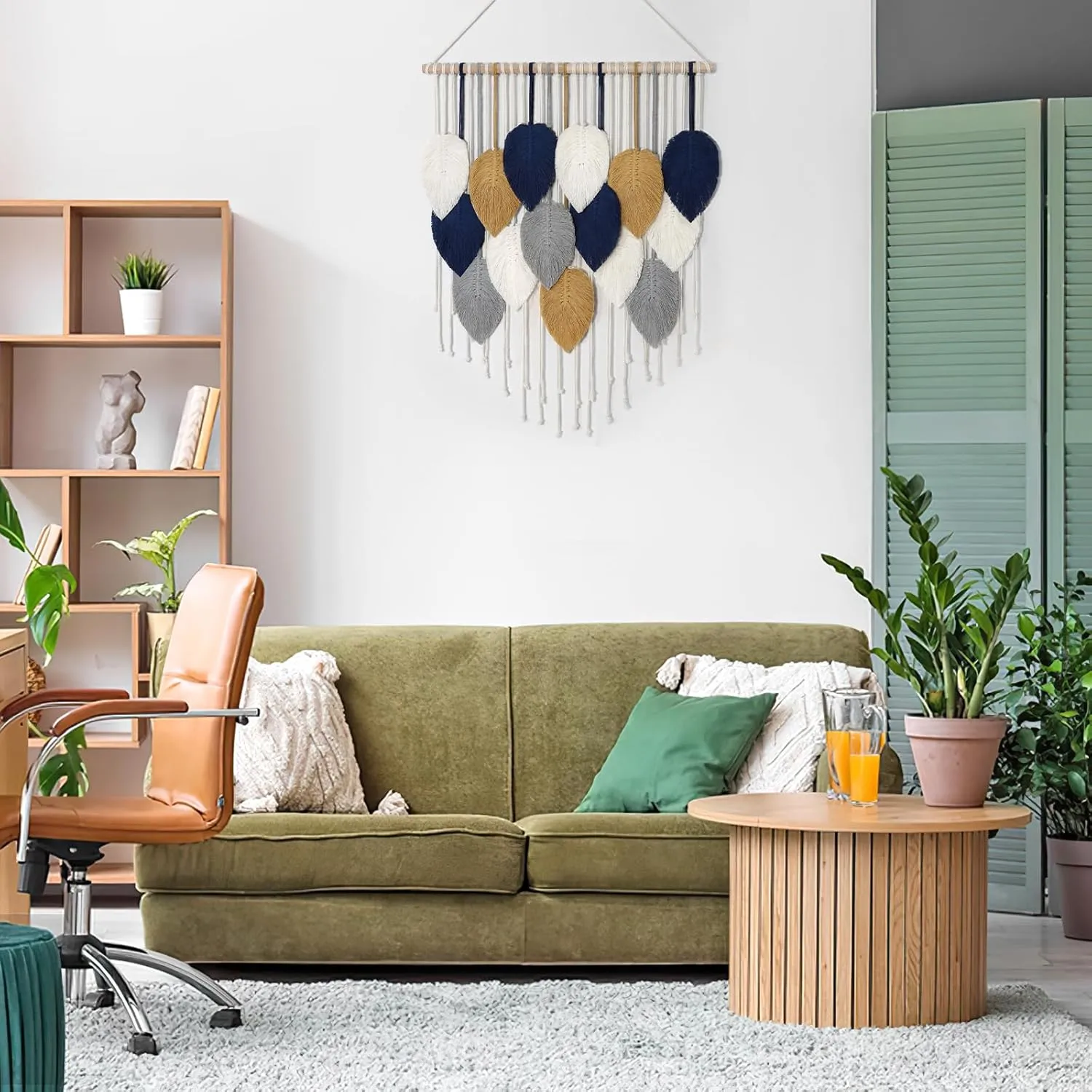 Alynsehom Macrame Wall Hanging, Boho Handmade Woven Leaf Tapestry, Chic Wall Art Decor for Bedroom Living room Nursery Apartment Ornament (23.6" W x 29.5" L)