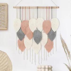 Alynsehom Macrame Wall Hanging, Boho Woven Tapestry, Chic Modern Bohemian Handmade Leaf Feather Wall Art Home Decor for Apartment Dorm Living Room Bedroom Nursery Backdrop(23.6" W X 29.5" L)