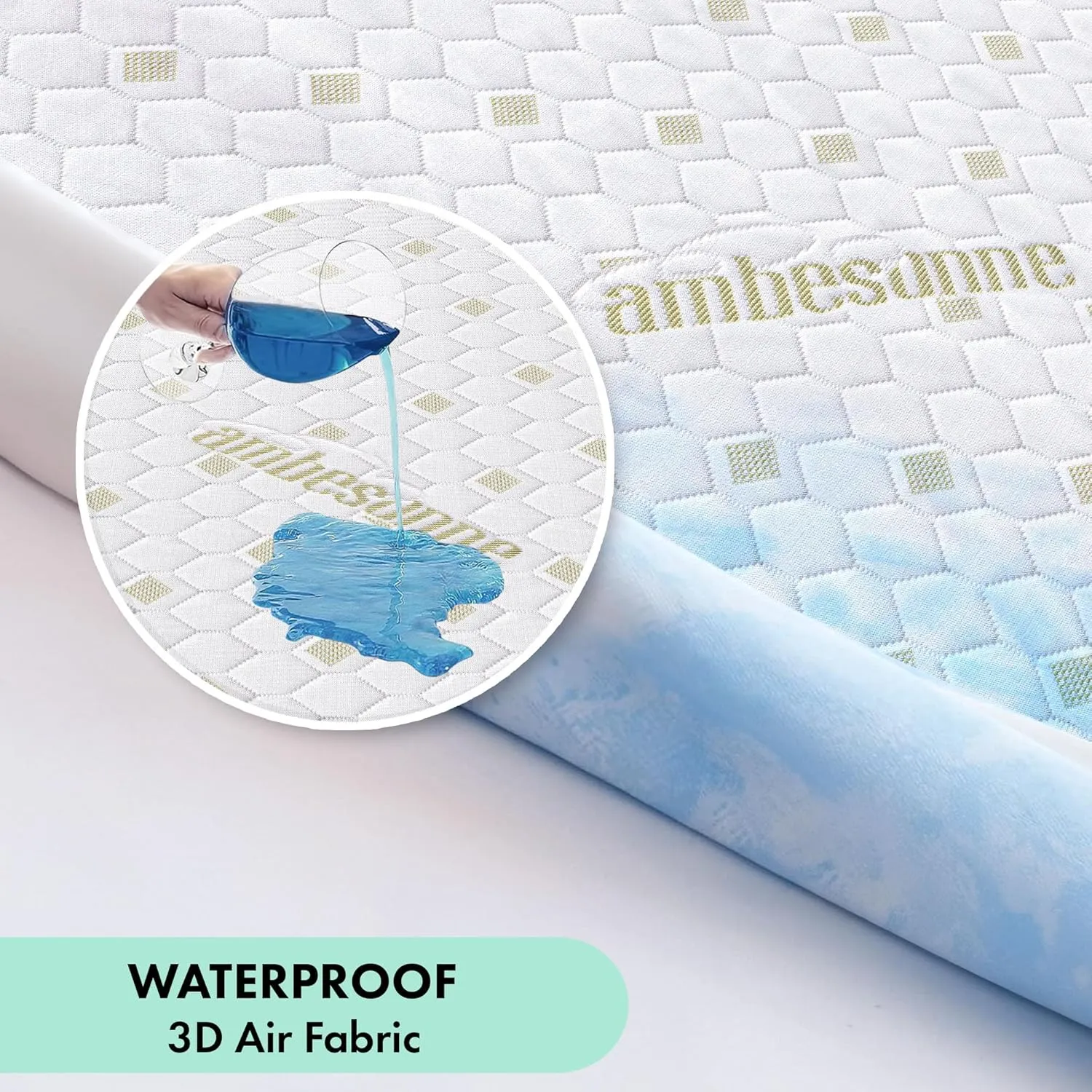 Ambesonne Fitted Nonslip 100% Waterproof Mattress Protector 3D Air Fabric Cover Bed Pad Fiber Smooth Noiseless Texture for a Hotel Quality Comfortable Sleep, 8''-21'' Deep Pocket, Calking
