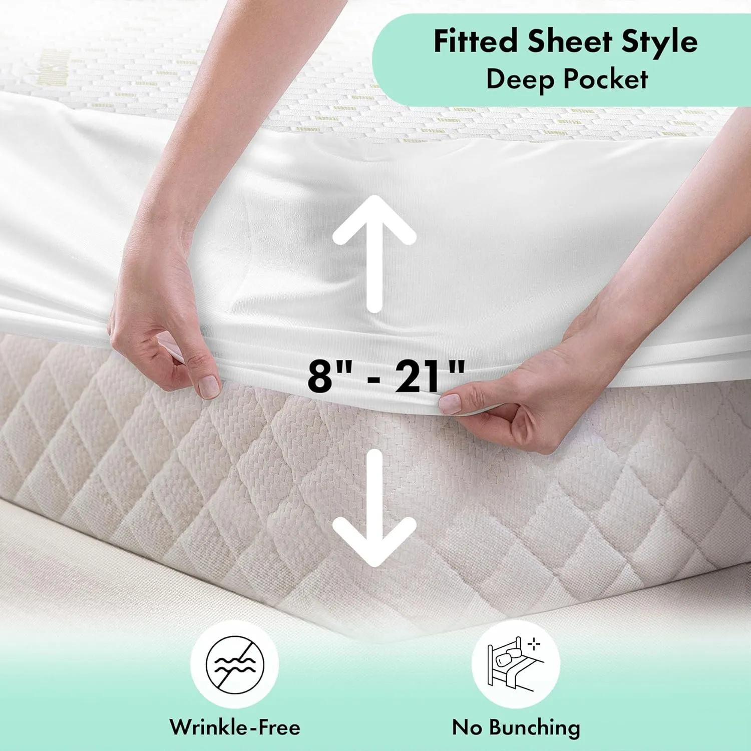 Ambesonne Fitted Nonslip 100% Waterproof Mattress Protector 3D Air Fabric Cover Bed Pad Fiber Smooth Noiseless Texture for a Hotel Quality Comfortable Sleep, 8''-21'' Deep Pocket, Calking