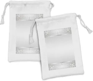 Ambesonne Grey Fabric Pouch Set of 2, Rococo Style Framework Ornaments Old Fashioned Antique Design Retro Borders, Small Drawstring Bag for Toiletries Masks and Favors, 9" x 6", Pale Grey and Grey