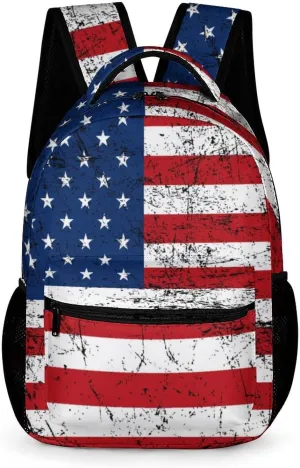 American Flag Backpack Distressed Blue White Red Flag Backpack for Kids, Patriotic USA School Bag for Boys Girls, Elementary Middle High School Bags Travel Backpack,16.5 Inch