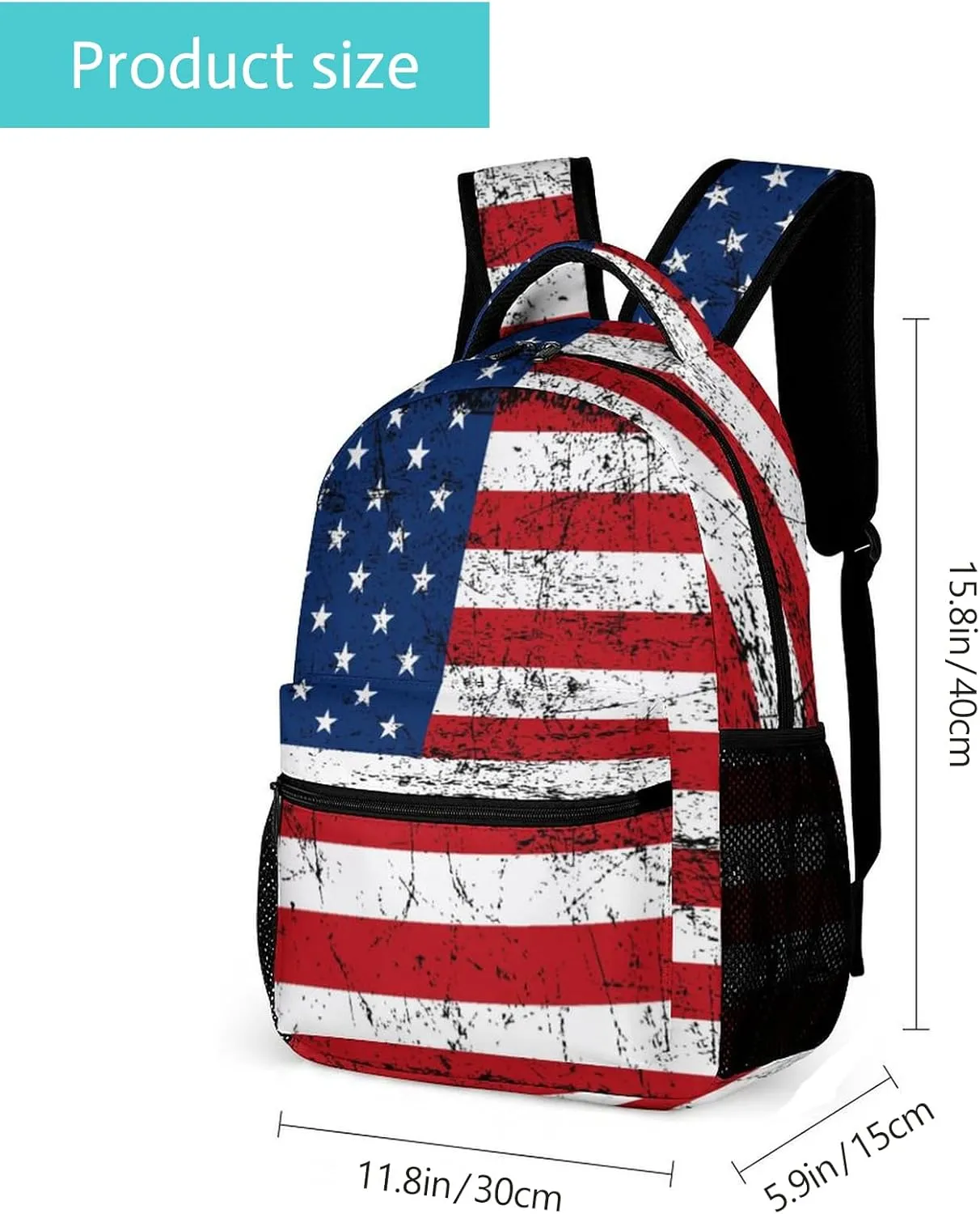 American Flag Backpack Distressed Blue White Red Flag Backpack for Kids, Patriotic USA School Bag for Boys Girls, Elementary Middle High School Bags Travel Backpack,16.5 Inch