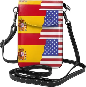 American Spain Flag Women'S With Tassel Small Crossbody Leather Cell Phone Bag Purse For Walking Camping Shopping Dating