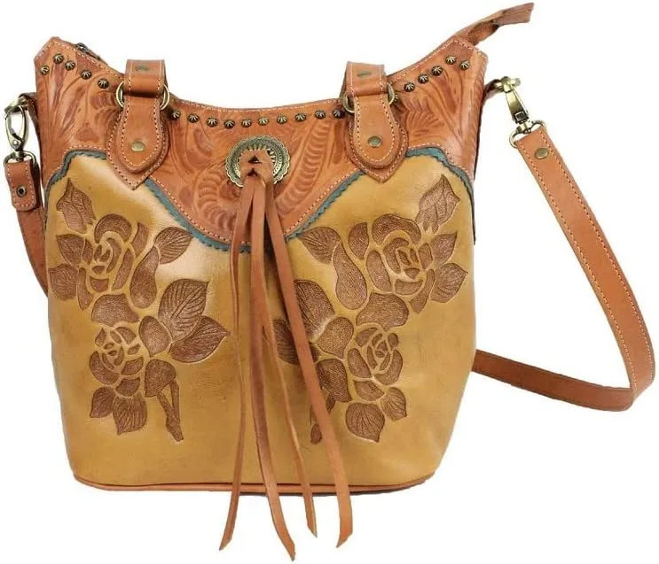 American West Texas Rose Leather Large Bucket Tote