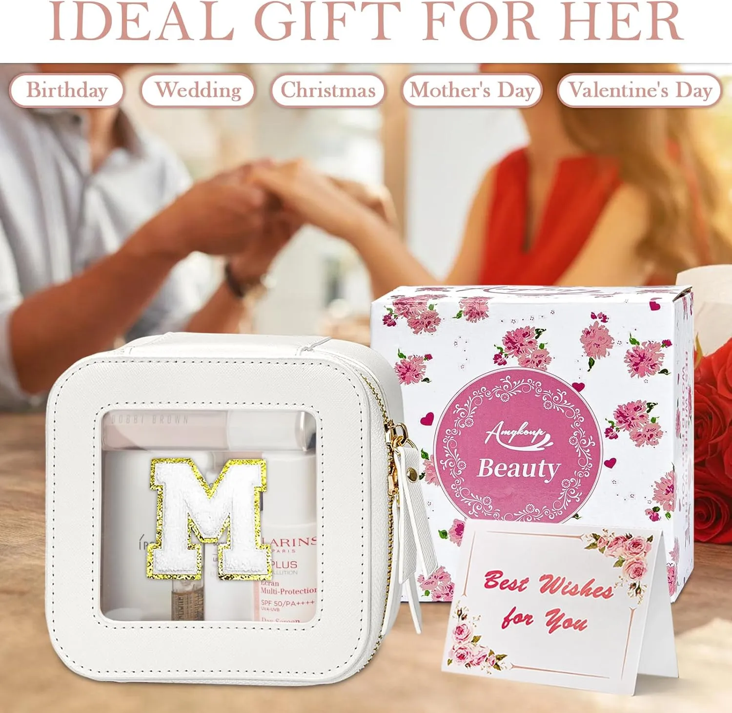Amgknop Birthday Gifts for Women,Personalized Initial Makeup Bag for Women Teenage Girls,Initial Gift for Women Mother,Personalized Gifts for Teen Girls,Chenille Letter Makeup Bag,Mom Gifts-M