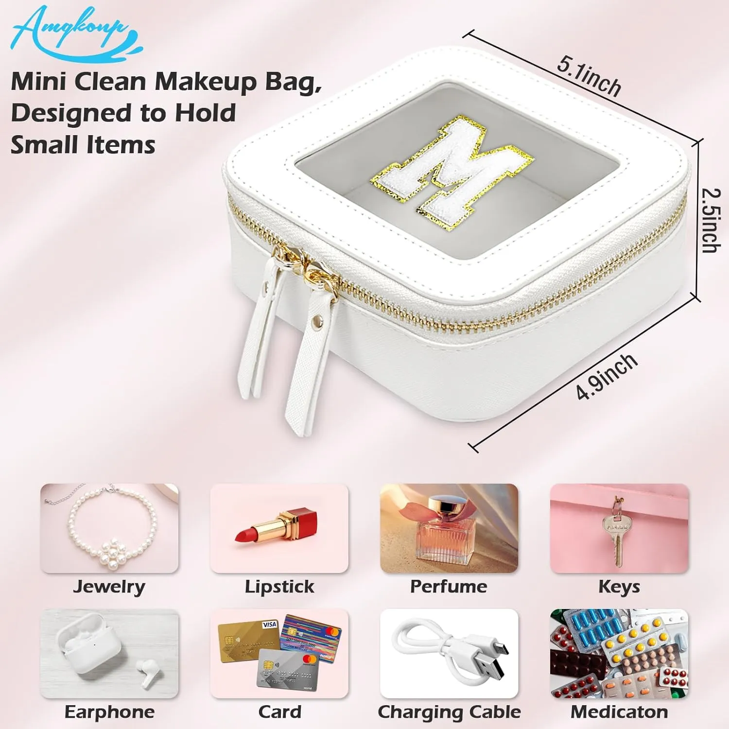 Amgknop Birthday Gifts for Women,Personalized Initial Makeup Bag for Women Teenage Girls,Initial Gift for Women Mother,Personalized Gifts for Teen Girls,Chenille Letter Makeup Bag,Mom Gifts-M