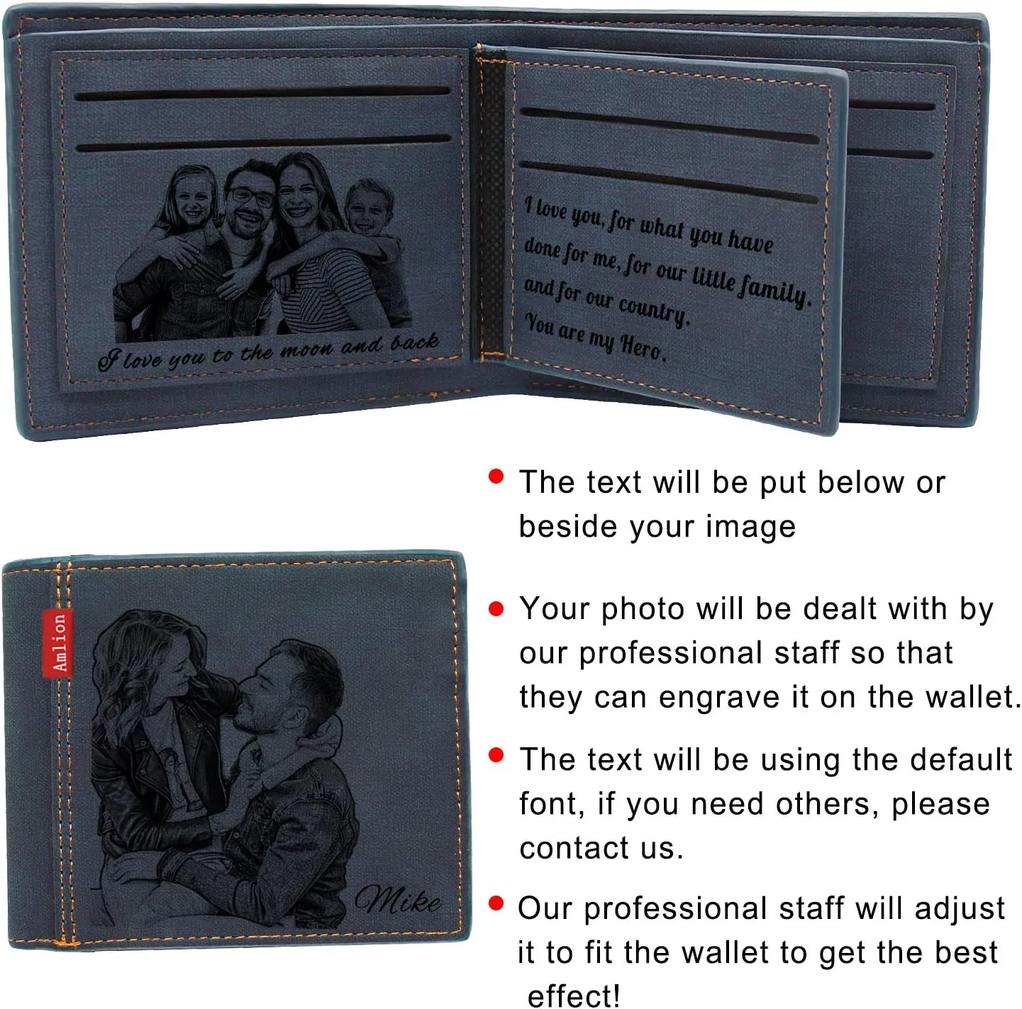 Amlion Custom Engraved Wallet,Personalized Photo RFID Wallets for Men,Husband,Dad,Son,Personalized Gifts