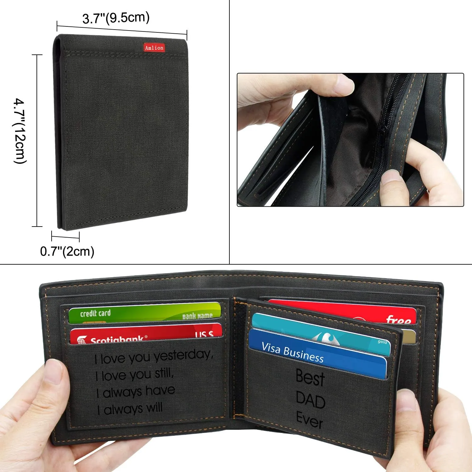 Amlion Custom Engraved Wallet,Personalized Photo RFID Wallets for Men,Husband,Dad,Son,Personalized Gifts