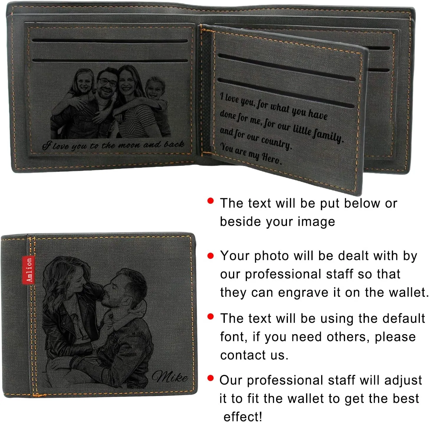 Amlion Custom Engraved Wallet,Personalized Photo RFID Wallets for Men,Husband,Dad,Son,Personalized Gifts
