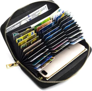 ANDOILT Genuine Leather Wallet for Women Men RFID Blocking Credit Card Holder Zipper Purse Cell Phone Handbag