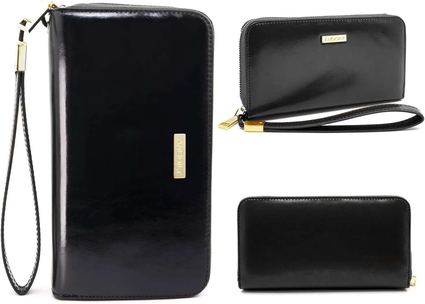 ANDOILT Genuine Leather Wallet for Women Men RFID Blocking Credit Card Holder Zipper Purse Cell Phone Handbag