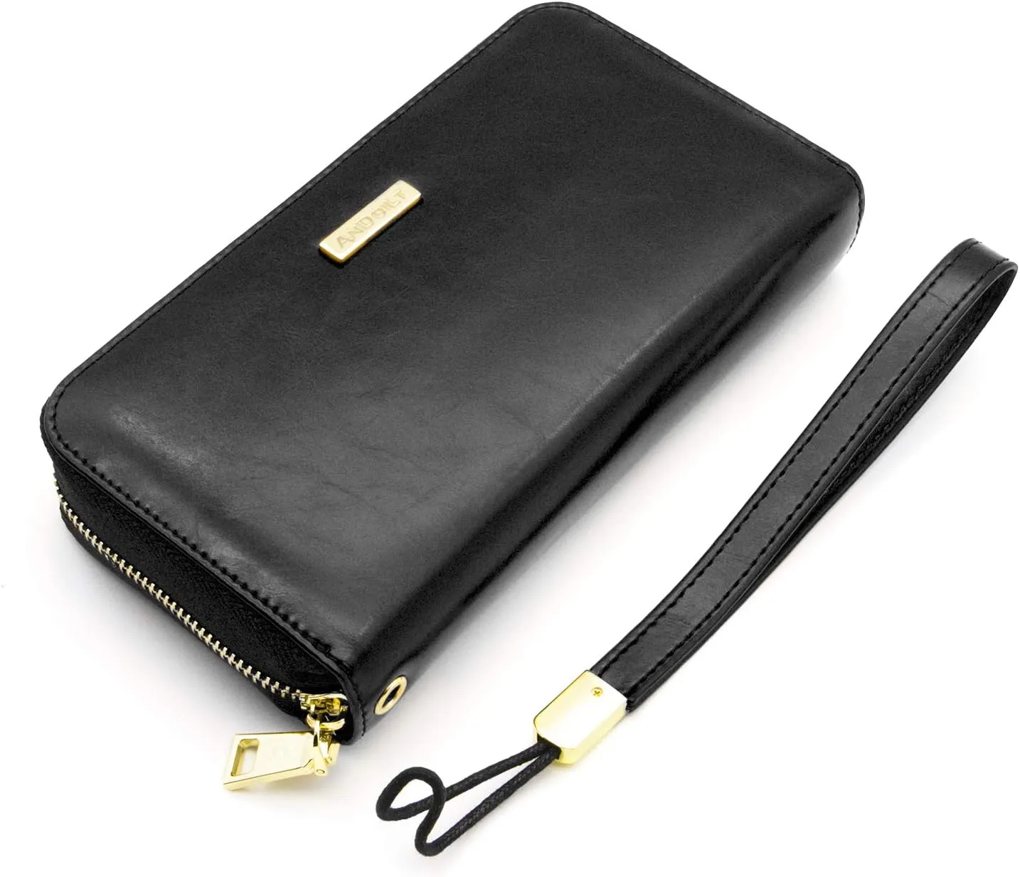 ANDOILT Genuine Leather Wallet for Women Men RFID Blocking Credit Card Holder Zipper Purse Cell Phone Handbag
