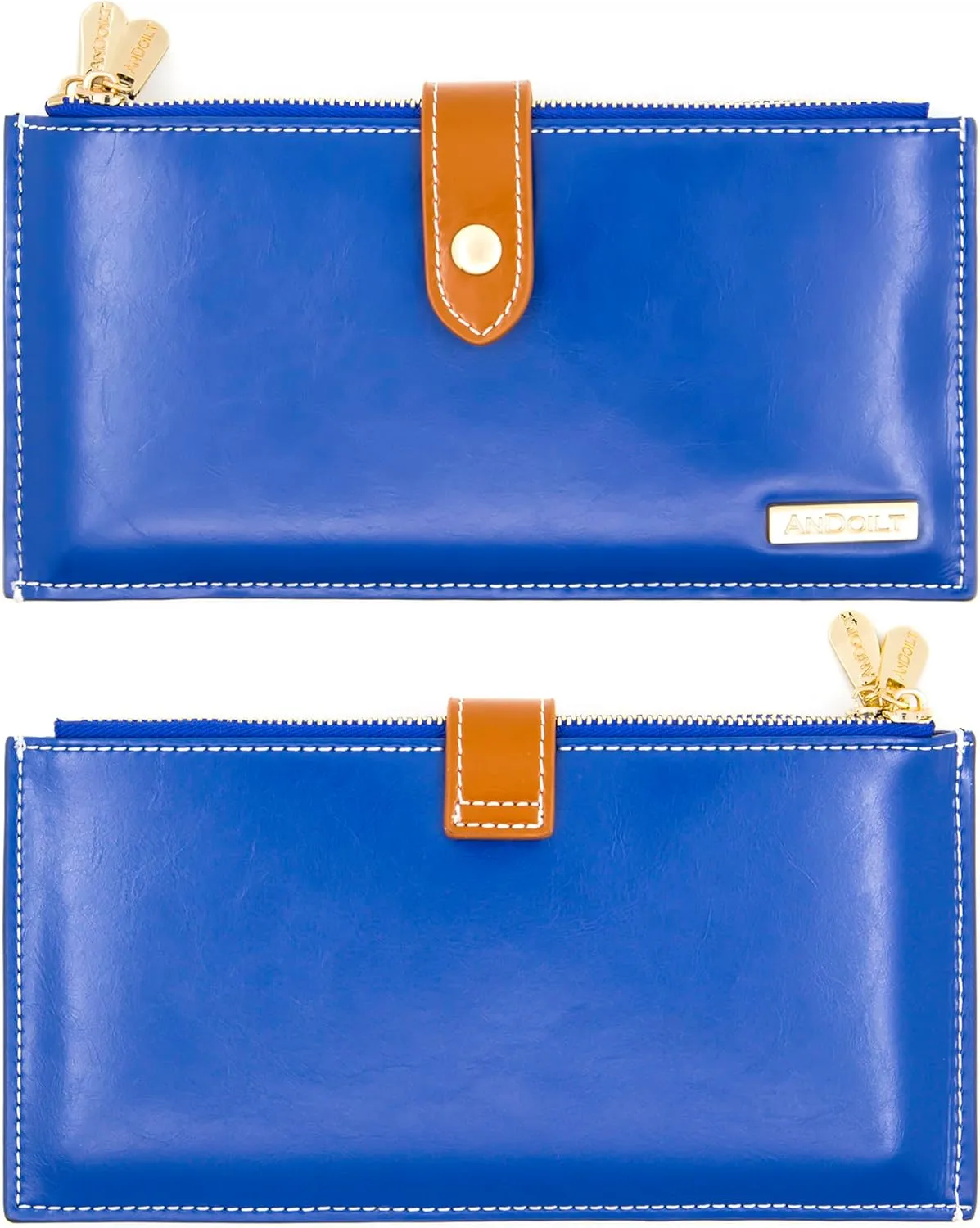ANDOILT Women's Genuine Leather Wallet RFID Blocking Credit Card Holder Zipper Purse Cell Phone Handbag