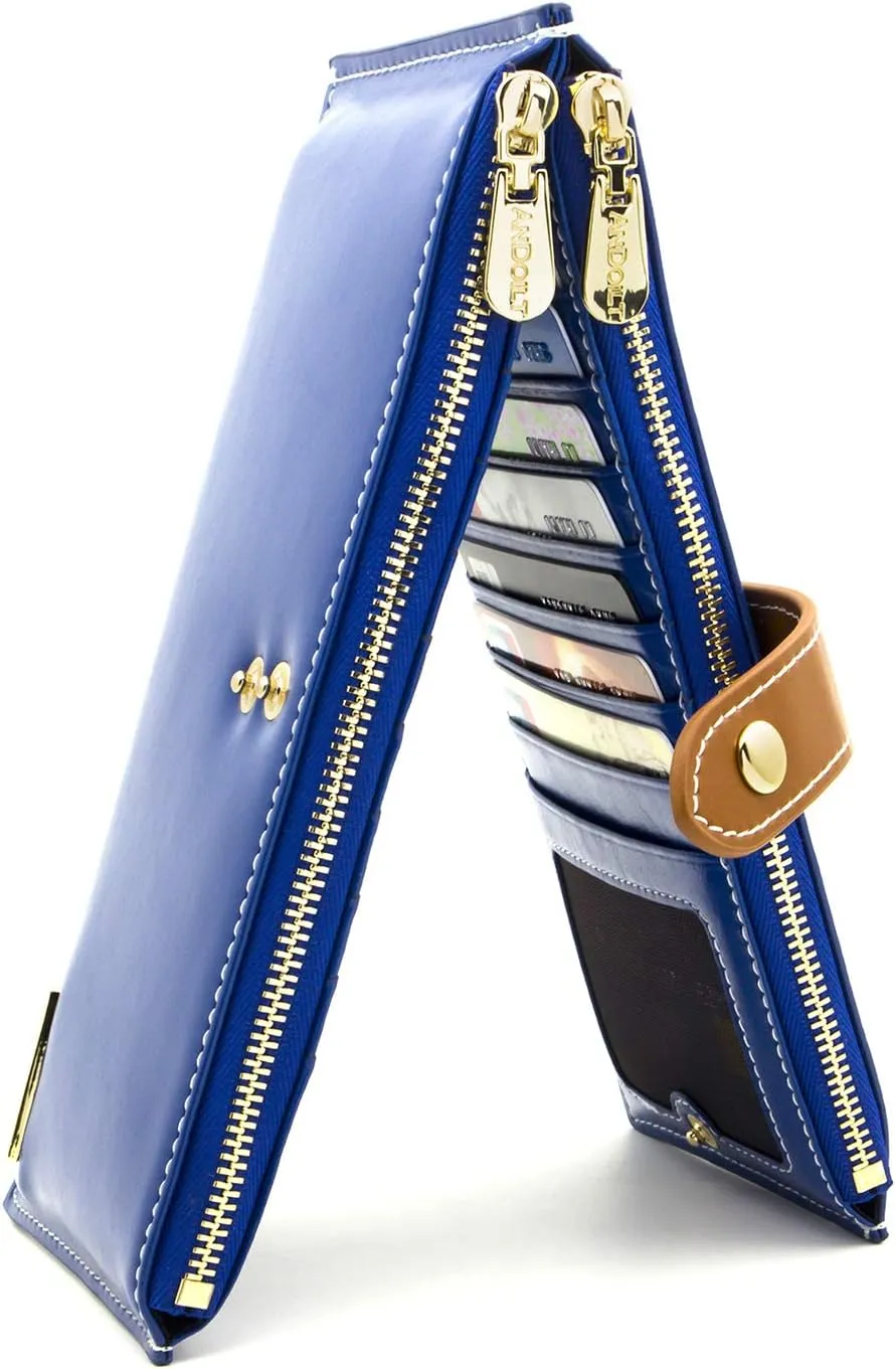 ANDOILT Women's Genuine Leather Wallet RFID Blocking Credit Card Holder Zipper Purse Cell Phone Handbag