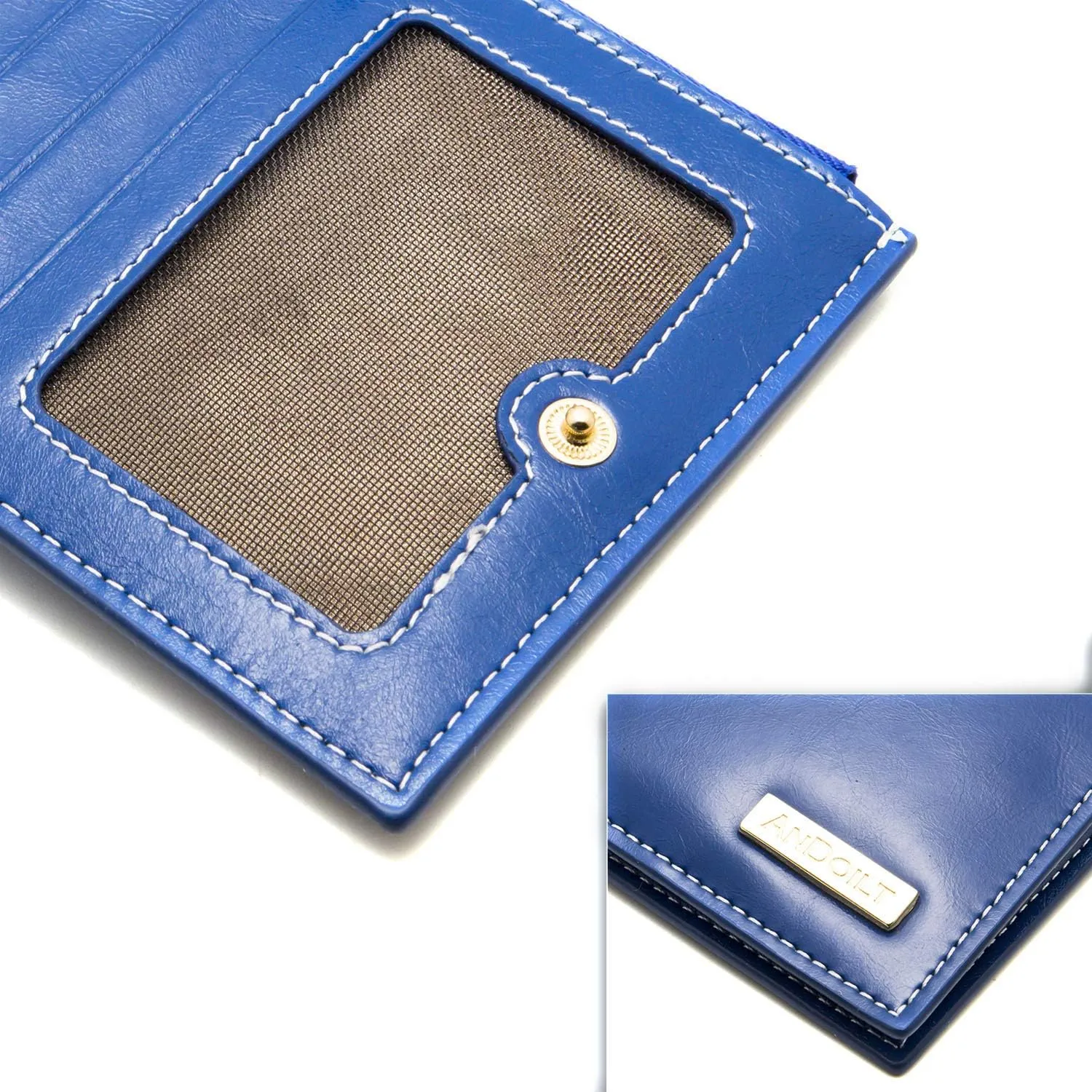 ANDOILT Women's Genuine Leather Wallet RFID Blocking Credit Card Holder Zipper Purse Cell Phone Handbag