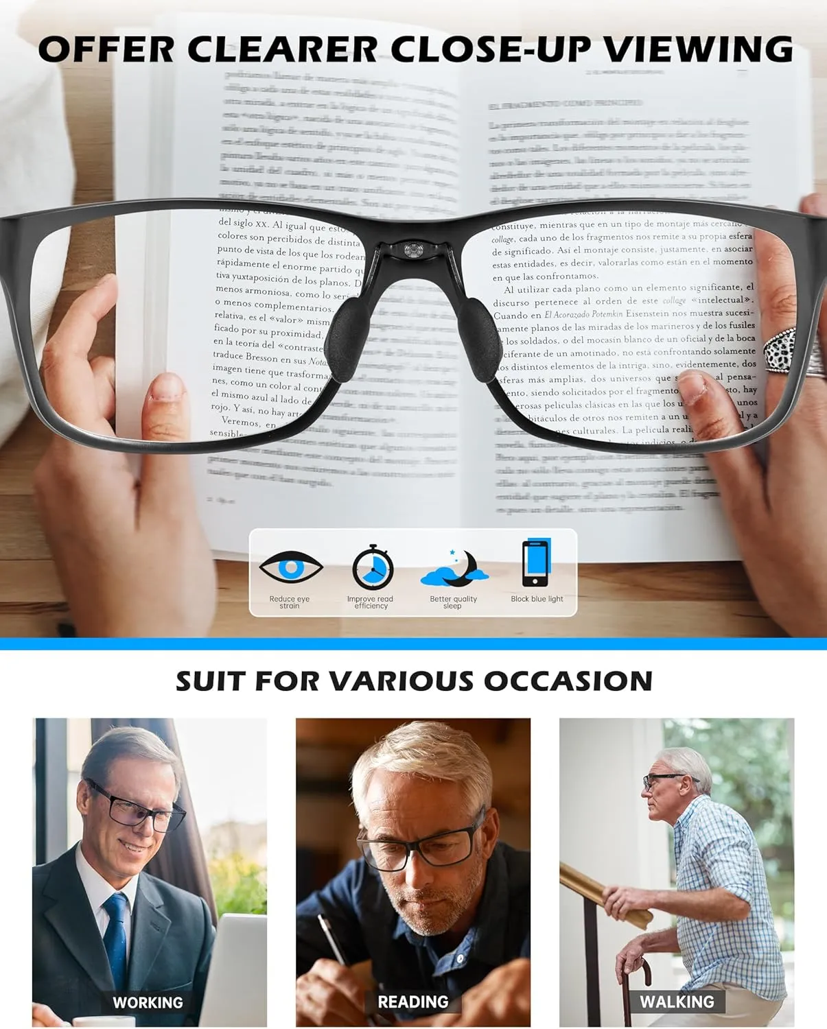 ANYLUV Reading Glasses Men Women Blue Light Blocking, Premium Mens Reading Glasses Al-mg Frame with Spring Hinge Anti Glare