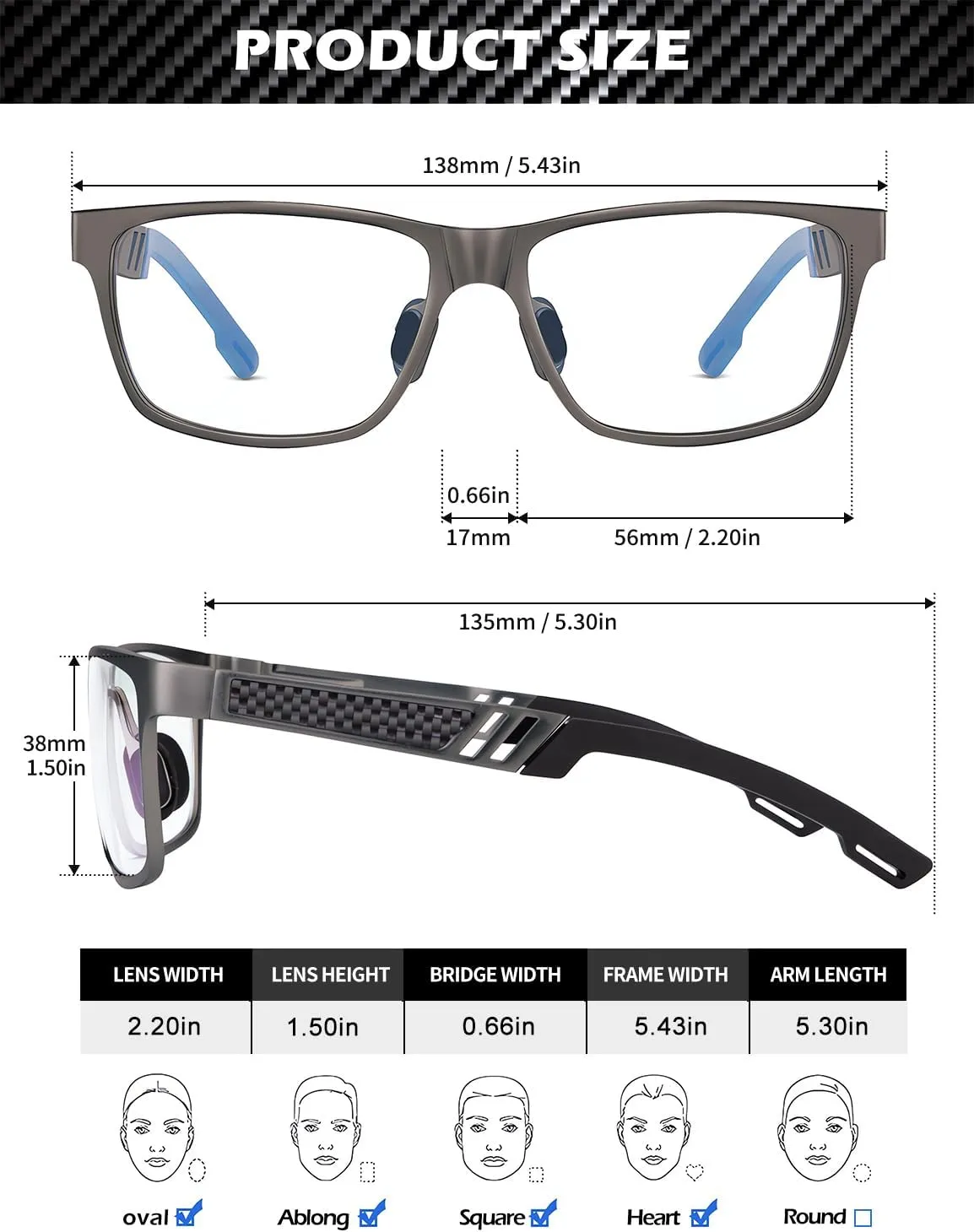 ANYLUV Reading Glasses Men Women Blue Light Blocking, Premium Mens Reading Glasses Al-mg Frame with Spring Hinge Anti Glare