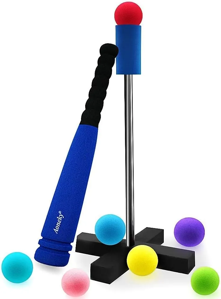 Aoneky Mini Foam Tball Set for Toddlers - Carry Bag Included - Best Baseball T Ball Toys for Kids Age 2 Years Old - Upgraded Version (Blue 1)