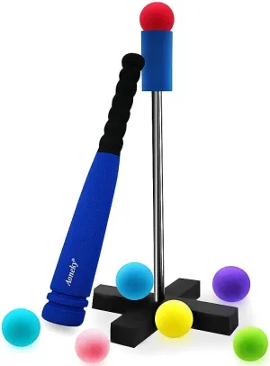 Aoneky Mini Foam Tball Set for Toddlers - Carry Bag Included - Best Baseball T Ball Toys for Kids Age 2 Years Old - Upgraded Version (Blue 1)