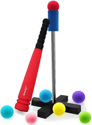 Aoneky Mini Foam Tball Set for Toddlers - Carry Bag Included - Best Baseball T Ball Toys for Kids Age 3 Years Old - Upgraded Version