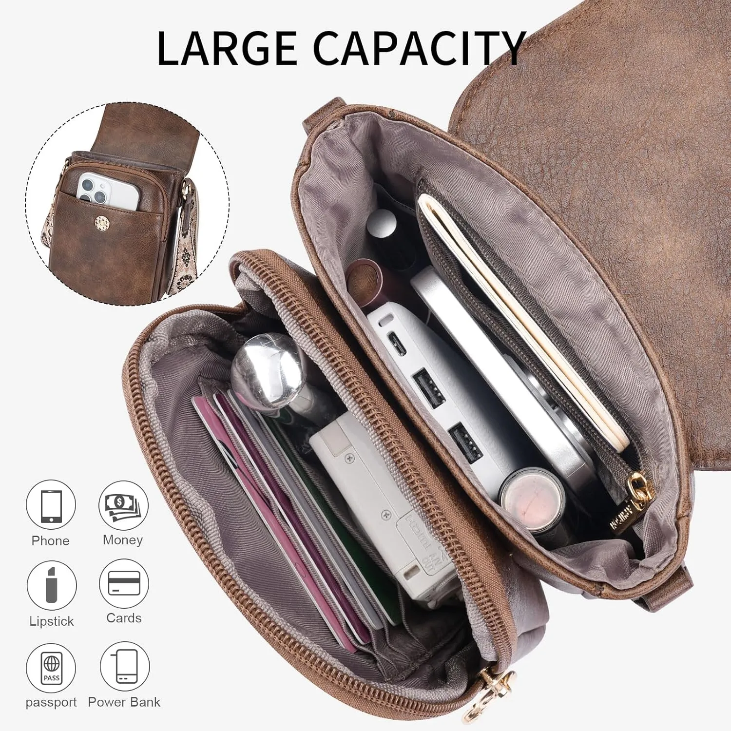 APHISON Small Crossbody Bags for Women Trendy, Leather Phone Wallet Purses Handbags Card Slots with Adjustable Guitar Strap