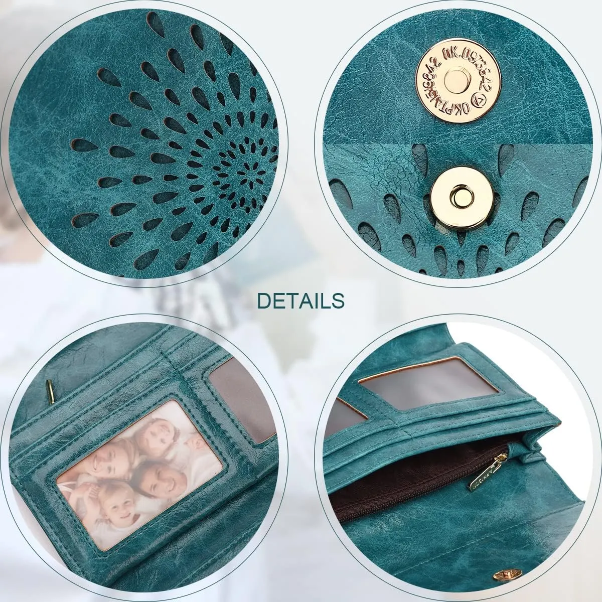 APHISON Womens Wallets RFID Blocking Leather Clutch Long Wallet for Women Card Holder Phone Organizer Ladies Travel Purse Hollow Out Sunflower Design Gift