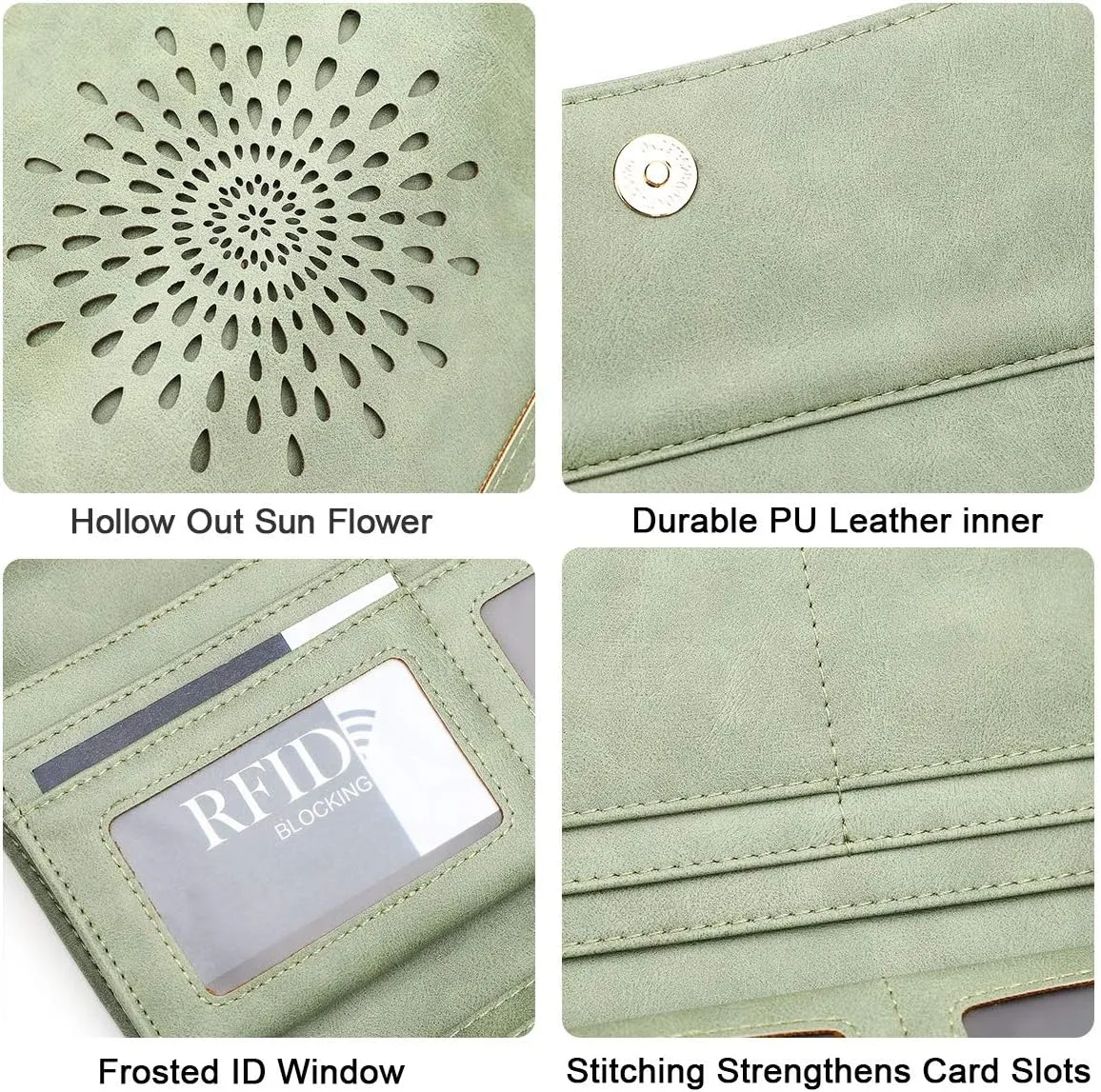 APHISON Womens Wallets RFID Blocking Leather Clutch Long Wallet for Women Card Holder Phone Organizer Ladies Travel Purse Hollow Out Sunflower Design Gift