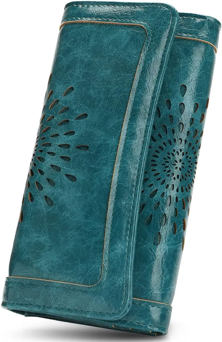 APHISON Womens Wallets RFID Blocking Leather Clutch Long Wallet for Women Card Holder Phone Organizer Ladies Travel Purse Hollow Out Sunflower Design Gift