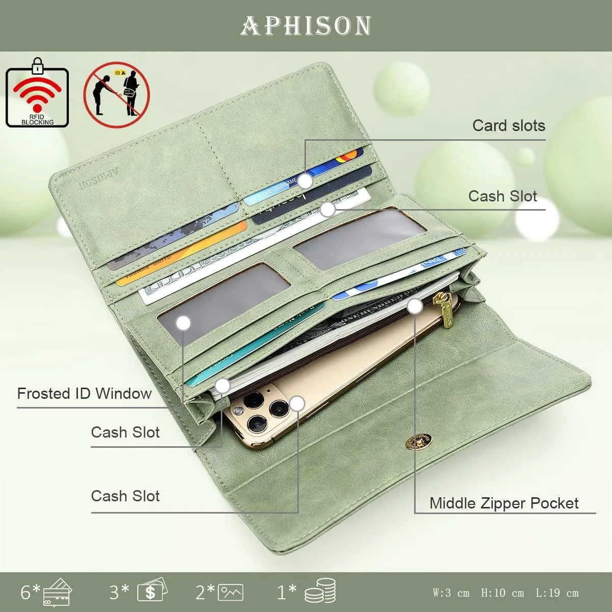 APHISON Womens Wallets RFID Blocking Leather Clutch Long Wallet for Women Card Holder Phone Organizer Ladies Travel Purse Hollow Out Sunflower Design Gift