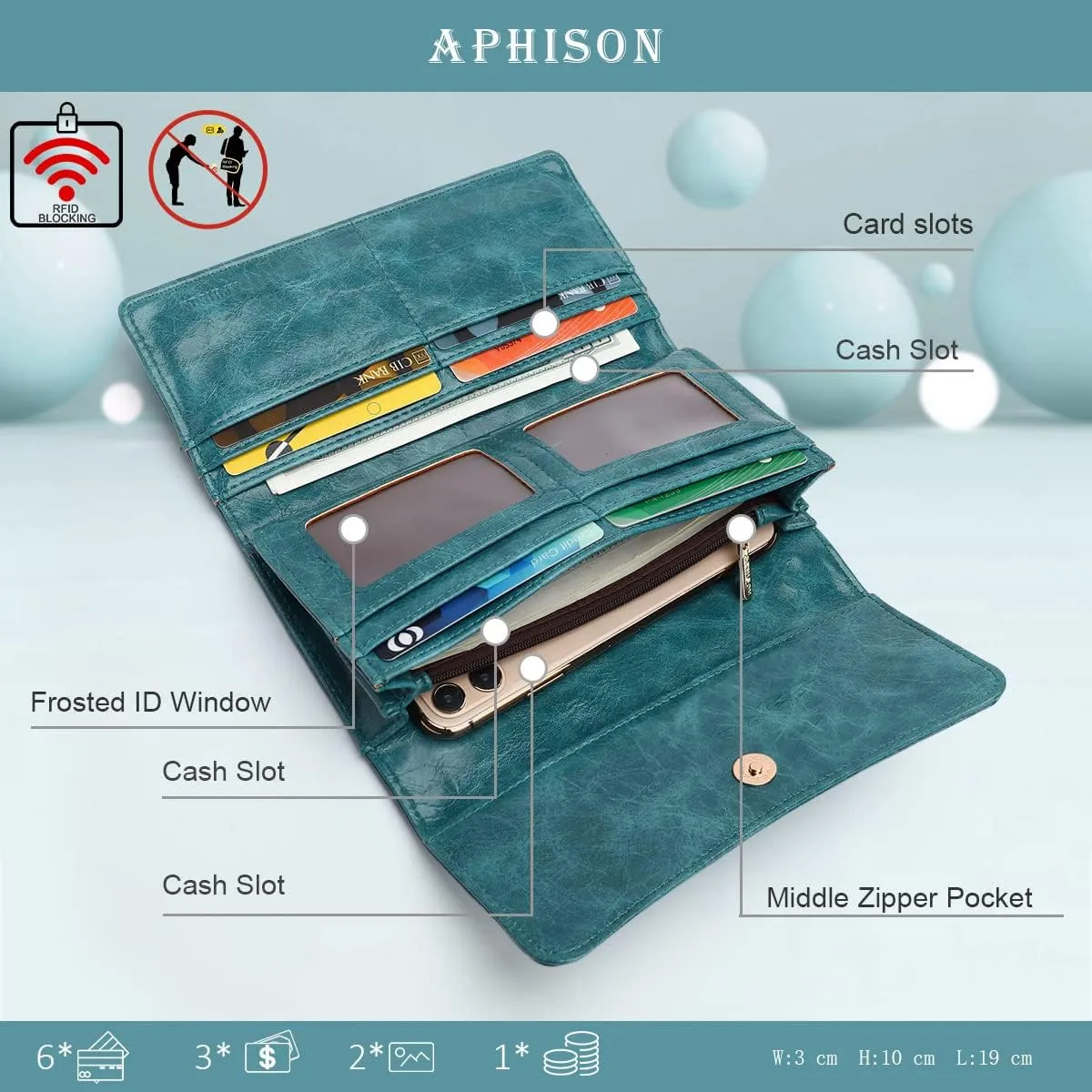 APHISON Womens Wallets RFID Blocking Leather Clutch Long Wallet for Women Card Holder Phone Organizer Ladies Travel Purse Hollow Out Sunflower Design Gift