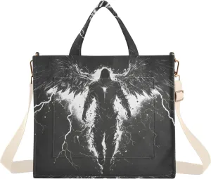 Archangel Wing Black White Corduroy Tote Bag for Women Large Shoulder Bag with Pockets for Beach Work Travel Shopping S