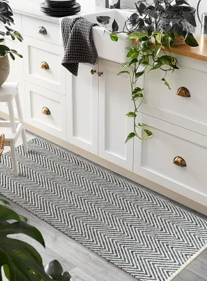 Area Rugs 2x6 Ft Chevron Hand Woven Charcoal Rug for Livingroom Bedroom RagRug Reversible Farmhouse Decorative Large Carpet Indoor Area Runner Mat for Hallway,Entryway 24x72 Inch