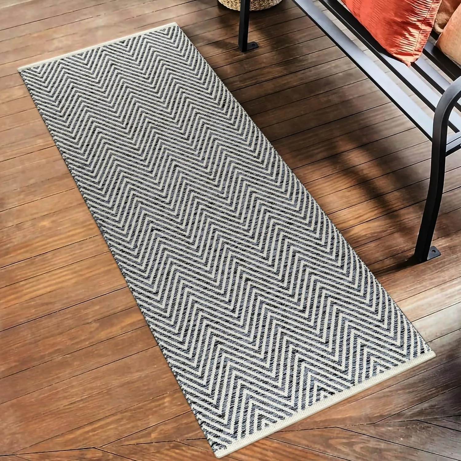 Area Rugs 2x6 Ft Chevron Hand Woven Charcoal Rug for Livingroom Bedroom RagRug Reversible Farmhouse Decorative Large Carpet Indoor Area Runner Mat for Hallway,Entryway 24x72 Inch
