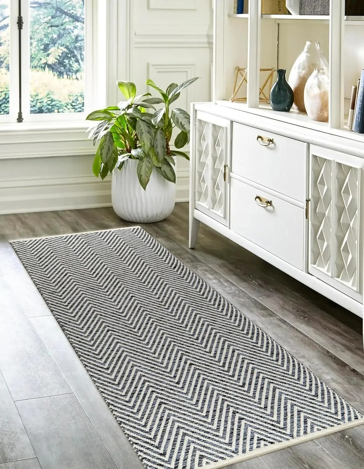 Area Rugs 2x6 Ft Chevron Hand Woven Charcoal Rug for Livingroom Bedroom RagRug Reversible Farmhouse Decorative Large Carpet Indoor Area Runner Mat for Hallway,Entryway 24x72 Inch