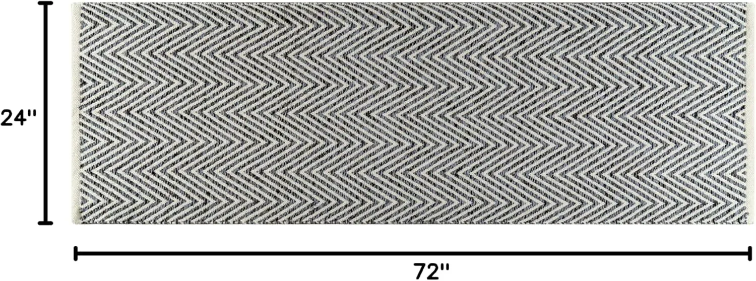 Area Rugs 2x6 Ft Chevron Hand Woven Charcoal Rug for Livingroom Bedroom RagRug Reversible Farmhouse Decorative Large Carpet Indoor Area Runner Mat for Hallway,Entryway 24x72 Inch