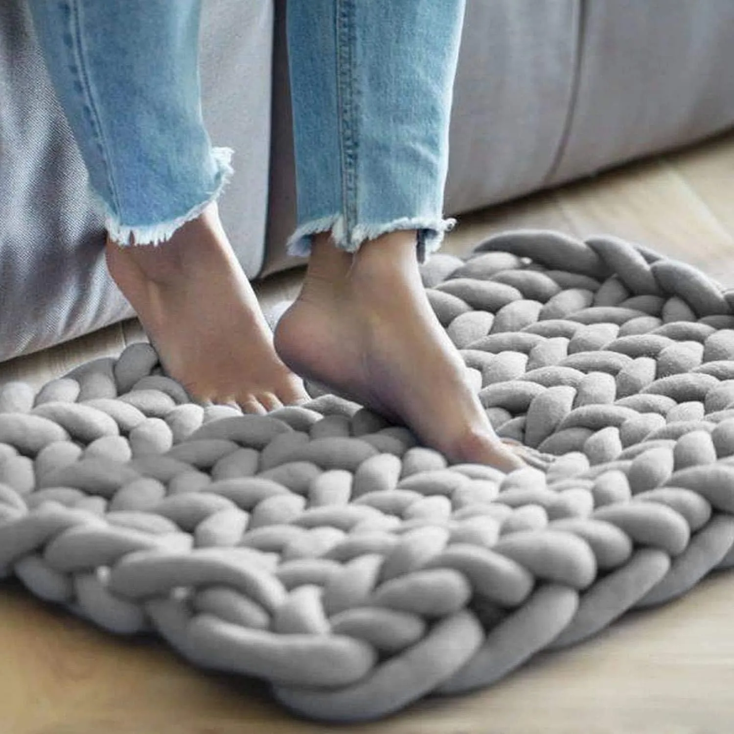 Arm Knitting Yarn for Chunky Braided Knot Throw Blanket DIY, Soft Extra Cotton Washable Tube Bulky Giant Yarn for Weave Craft Crochet (Light Gray 2.2lb)