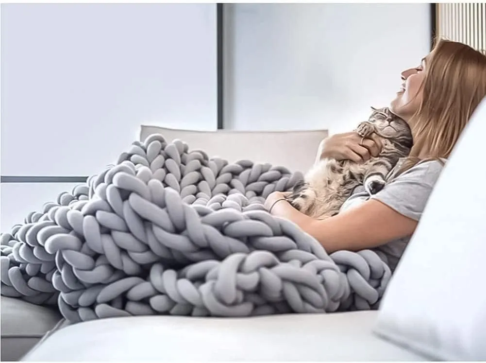 Arm Knitting Yarn for Chunky Braided Knot Throw Blanket DIY, Soft Extra Cotton Washable Tube Bulky Giant Yarn for Weave Craft Crochet (Light Gray 2.2lb)