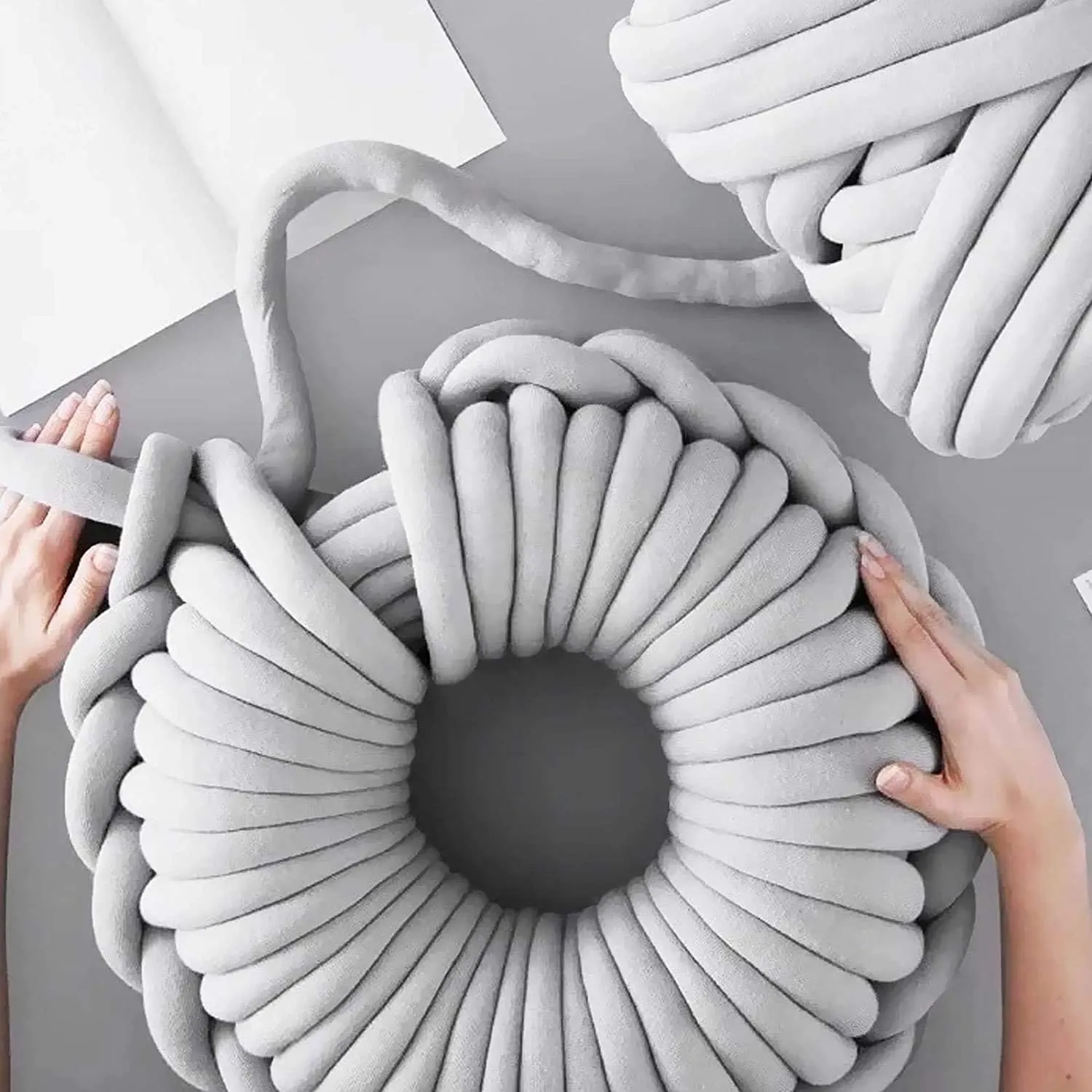 Arm Knitting Yarn for Chunky Braided Knot Throw Blanket DIY, Soft Extra Cotton Washable Tube Bulky Giant Yarn for Weave Craft Crochet (Light Gray 2.2lb)