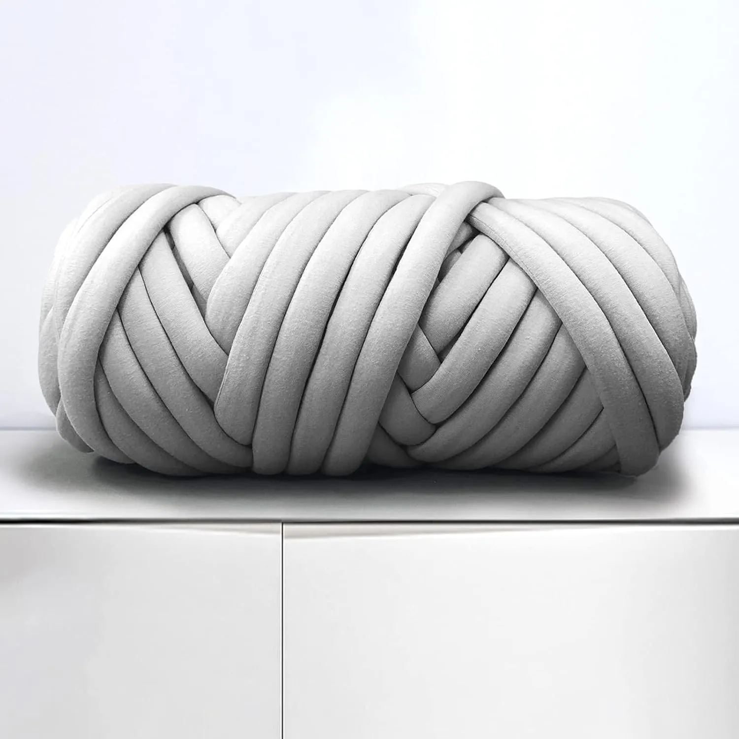 Arm Knitting Yarn for Chunky Braided Knot Throw Blanket DIY, Soft Extra Cotton Washable Tube Bulky Giant Yarn for Weave Craft Crochet (Light Gray 2.2lb)