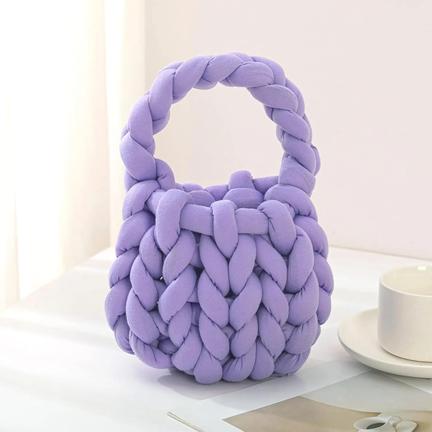 Arm Knitting Yarn for Chunky Braided Knot Throw Blanket DIY, Soft Extra Cotton Washable Tube Bulky Giant Yarn for Weave Craft Crochet (Light Purple 2.2lb)