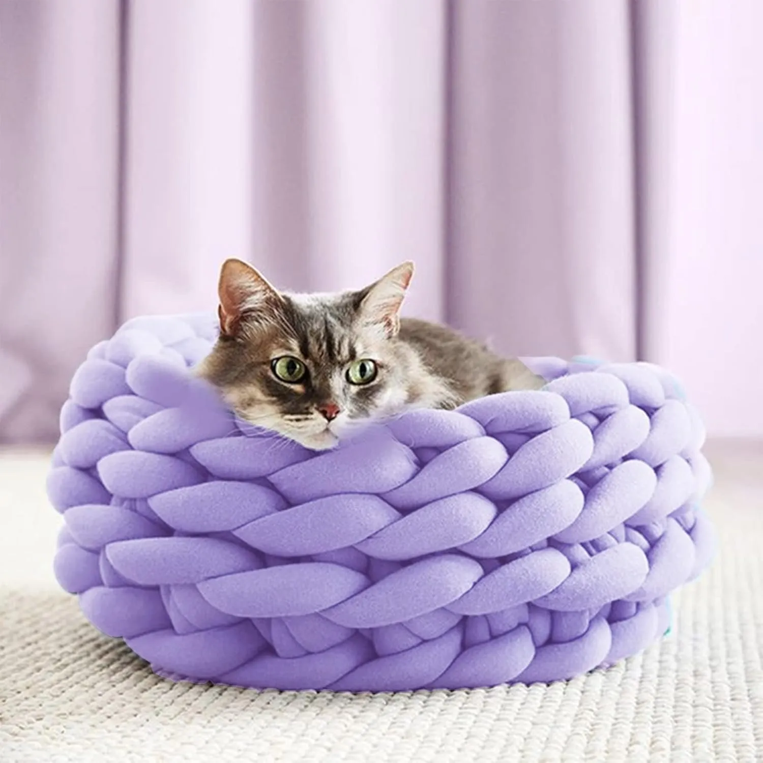 Arm Knitting Yarn for Chunky Braided Knot Throw Blanket DIY, Soft Extra Cotton Washable Tube Bulky Giant Yarn for Weave Craft Crochet (Light Purple 2.2lb)