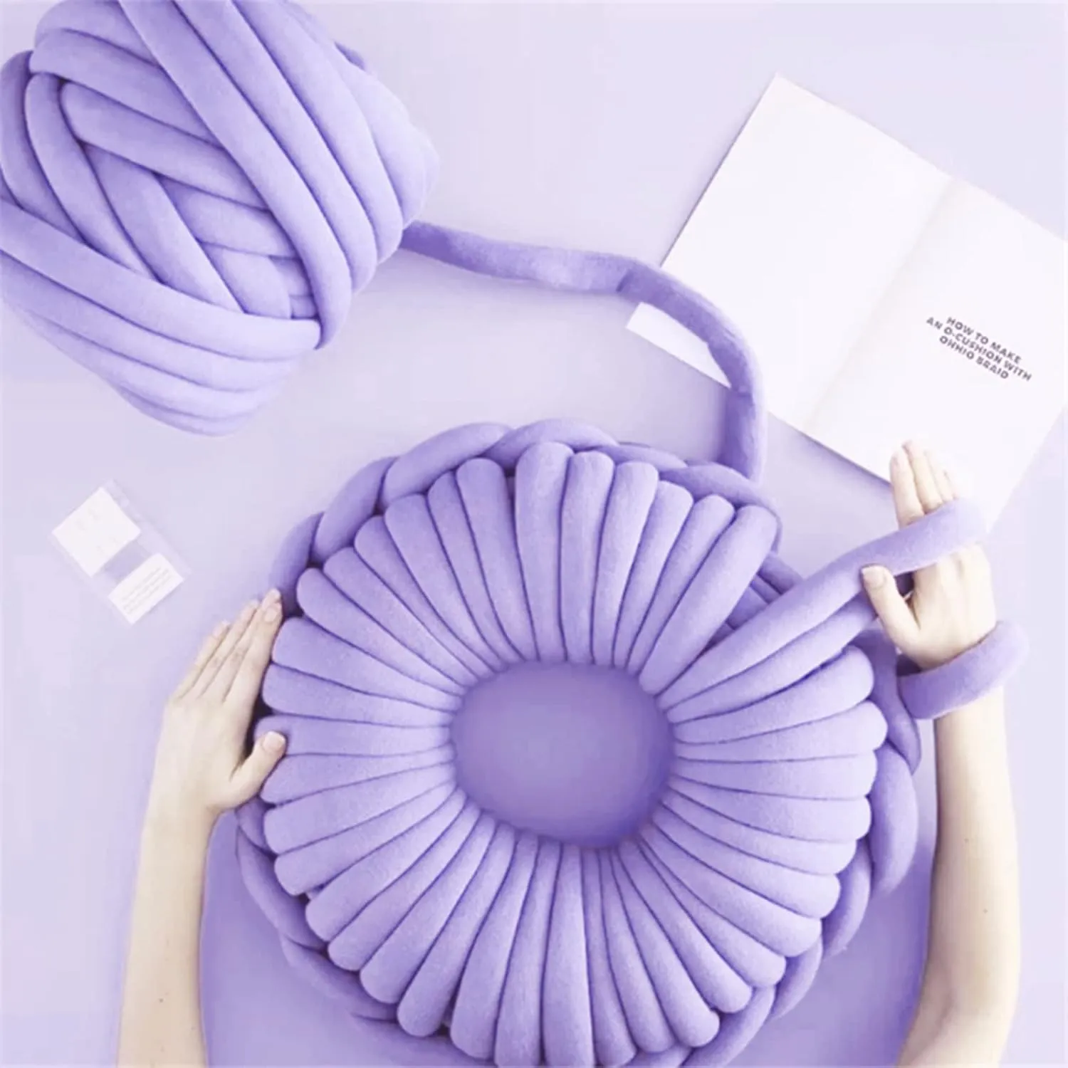 Arm Knitting Yarn for Chunky Braided Knot Throw Blanket DIY, Soft Extra Cotton Washable Tube Bulky Giant Yarn for Weave Craft Crochet (Light Purple 2.2lb)